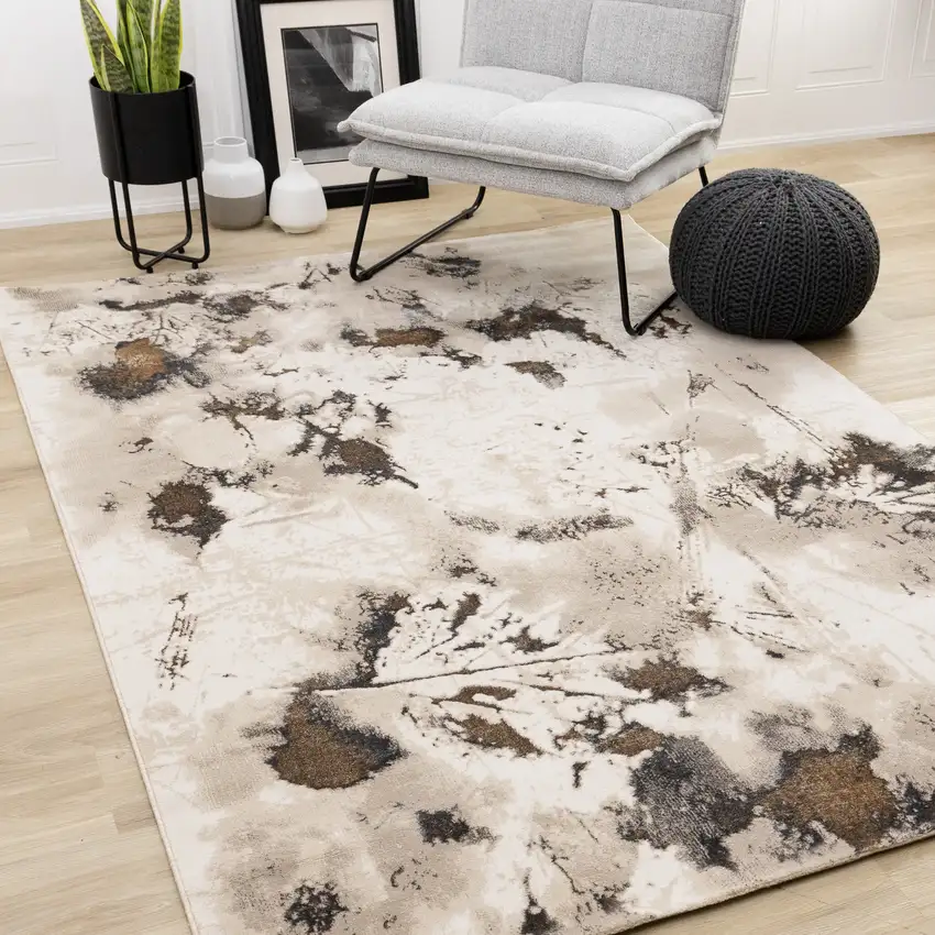 Taupe And Brown Abstract Area Rug Photo 6
