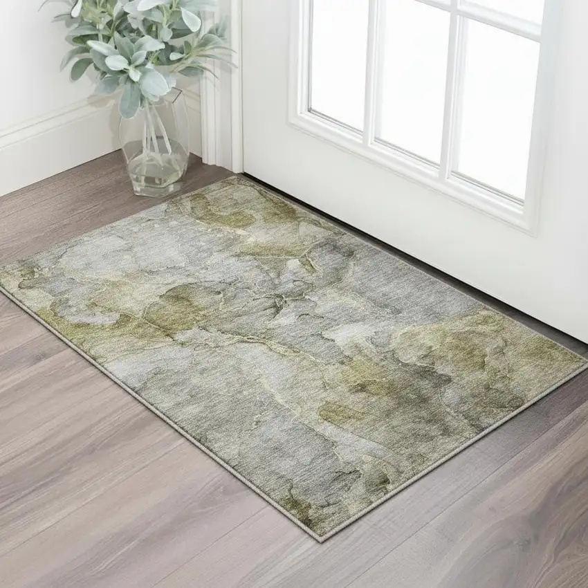 Taupe And Brown Abstract Washable Area Rug With UV Protection Photo 2