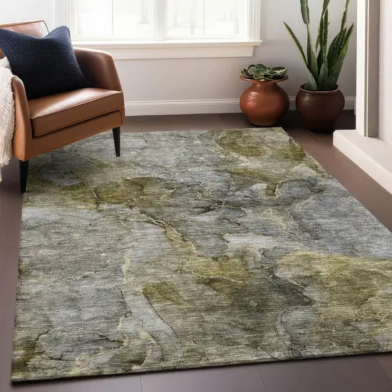 Taupe And Brown Abstract Washable Area Rug With UV Protection Photo 6