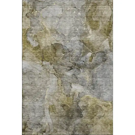 Taupe And Brown Abstract Washable Area Rug With UV Protection Photo 1