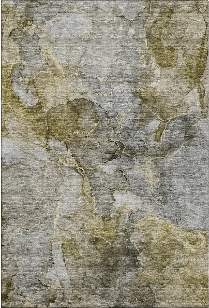 Taupe And Brown Abstract Washable Area Rug With UV Protection Photo 1