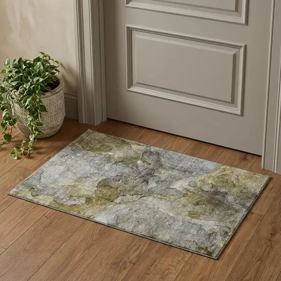 Taupe And Brown Abstract Washable Area Rug With UV Protection Photo 1