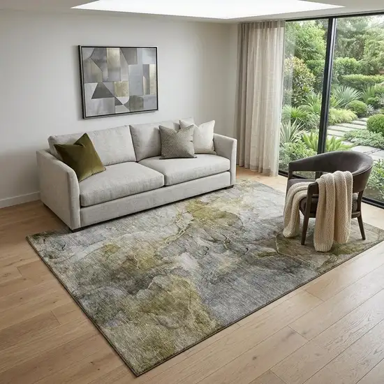 Taupe And Brown Abstract Washable Area Rug With UV Protection Photo 1