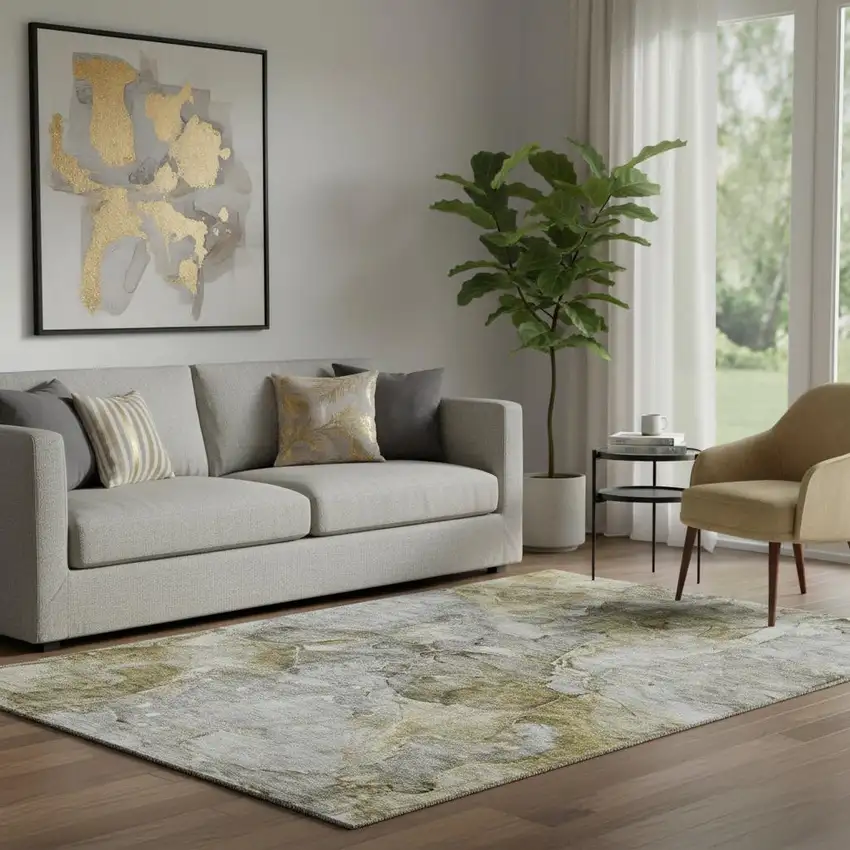 Taupe And Brown Abstract Washable Area Rug With UV Protection Photo 1