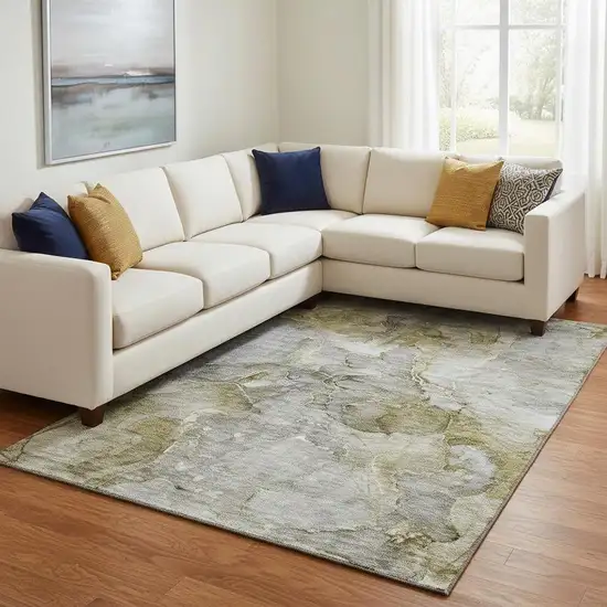 Taupe And Brown Abstract Washable Area Rug With UV Protection Photo 1