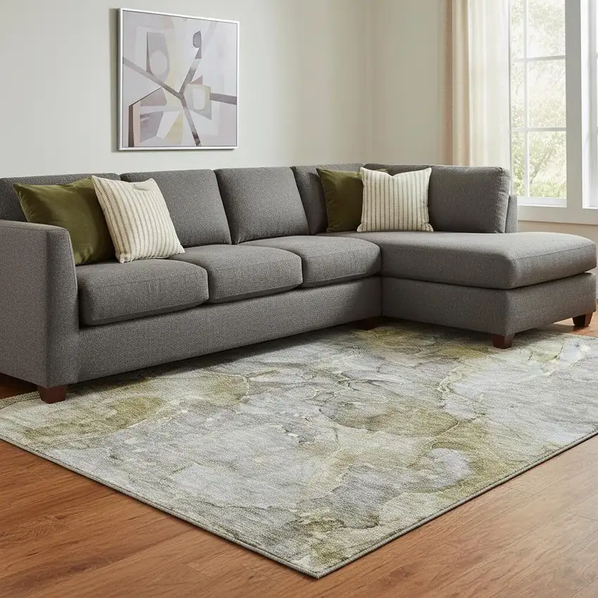 Taupe And Brown Abstract Washable Area Rug With UV Protection Photo 1