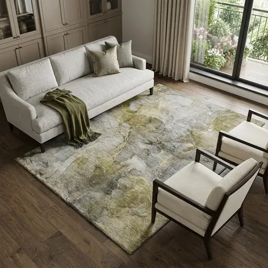Taupe And Brown Abstract Washable Area Rug With UV Protection Photo 1