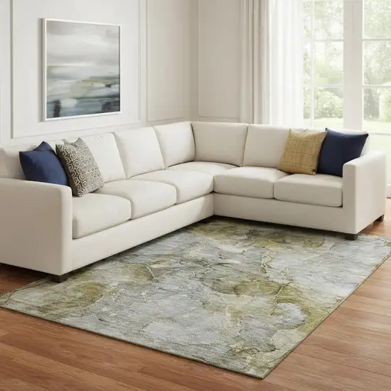 Taupe And Brown Abstract Washable Area Rug With UV Protection Photo 1