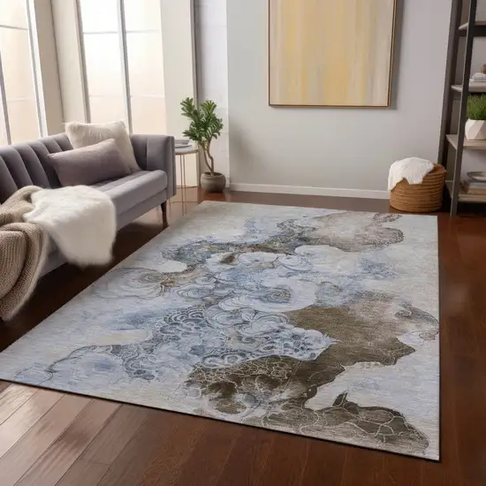 Taupe And Brown Abstract Washable Indoor Outdoor Area Rug Photo 7