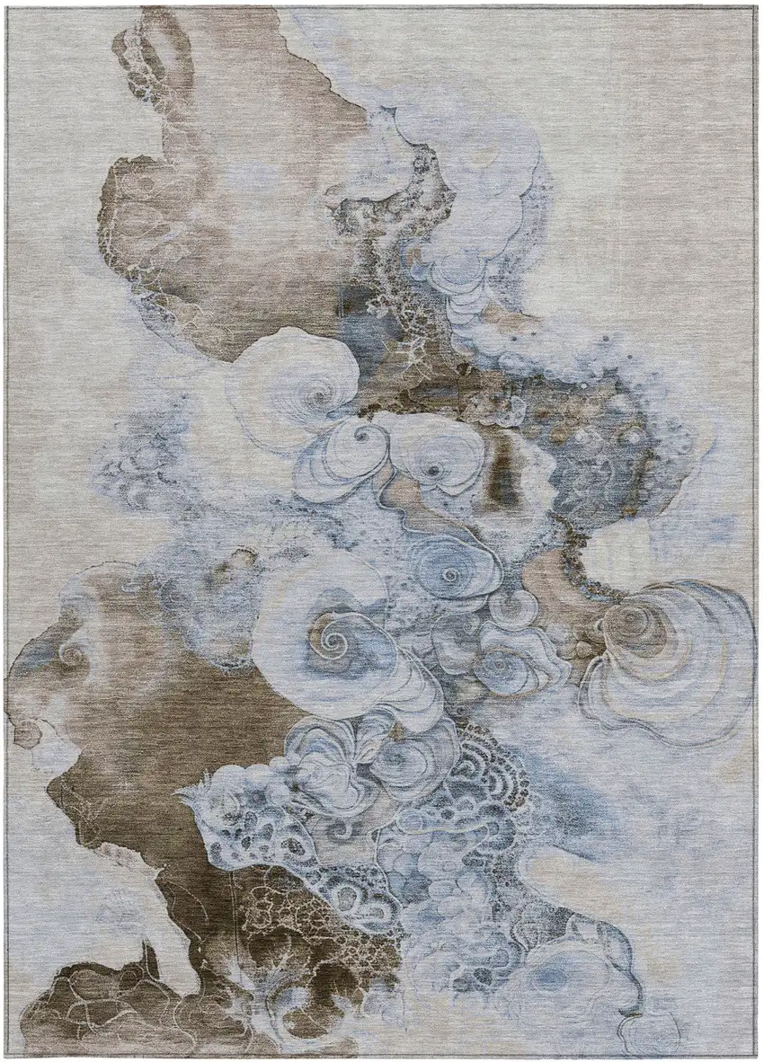 Taupe And Brown Abstract Washable Indoor Outdoor Area Rug Photo 3