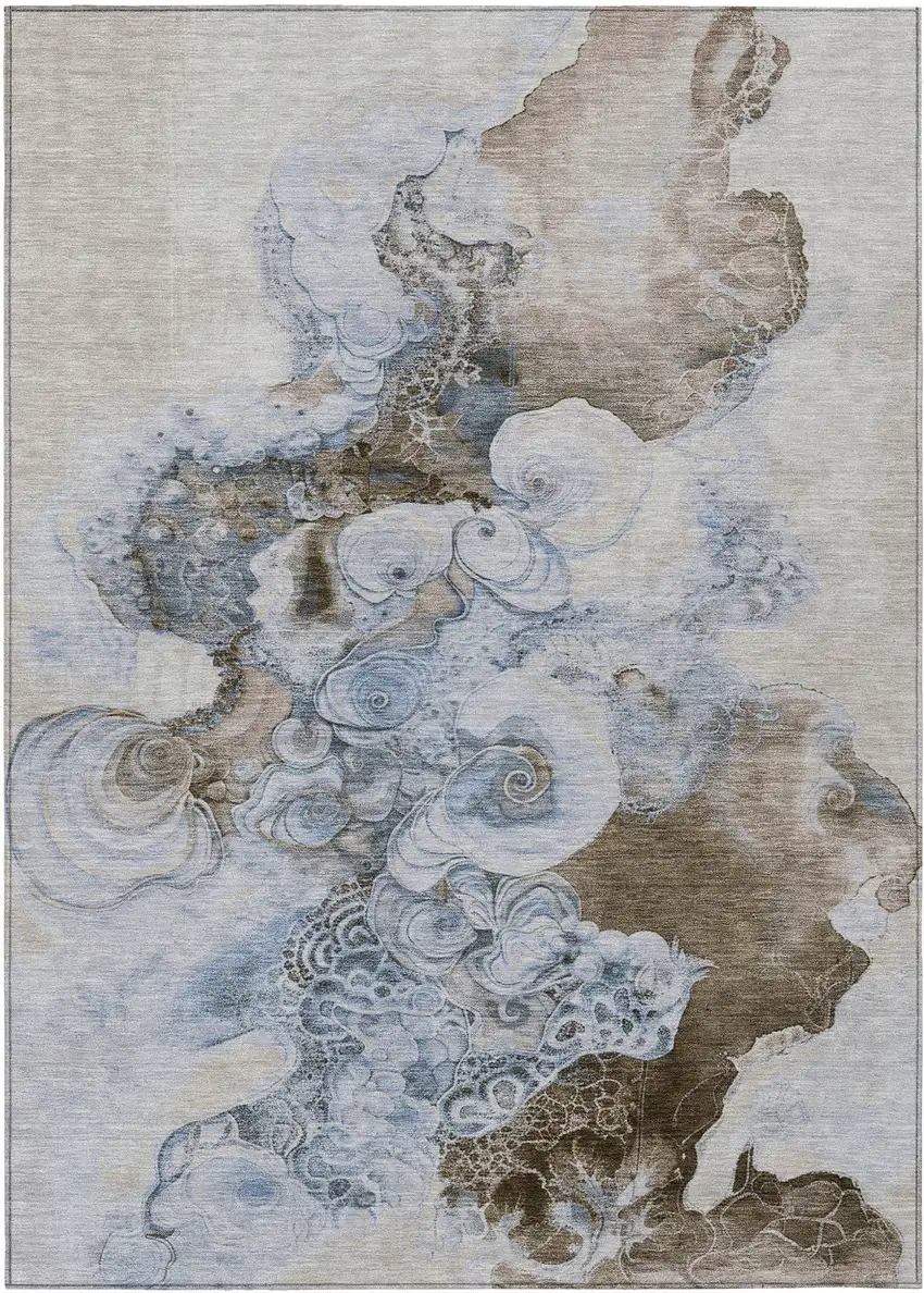 Taupe And Brown Abstract Washable Indoor Outdoor Area Rug Photo 1