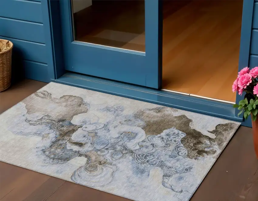 Taupe And Brown Abstract Washable Indoor Outdoor Area Rug Photo 2