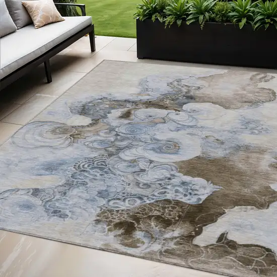 Taupe And Brown Abstract Washable Indoor Outdoor Area Rug Photo 2