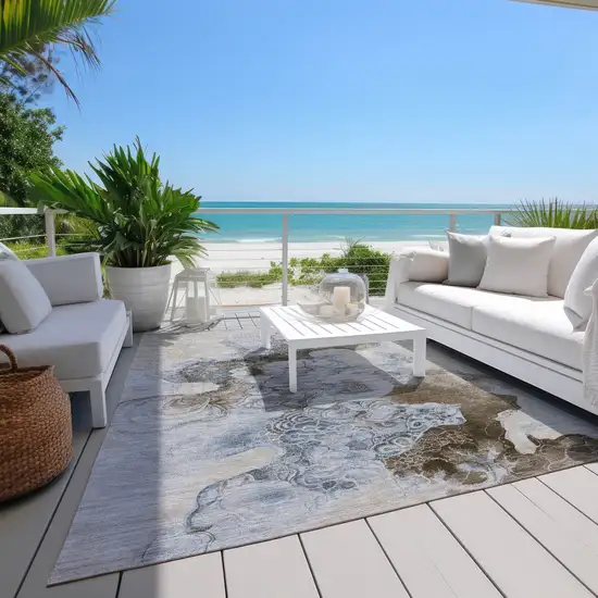 Taupe And Brown Abstract Washable Indoor Outdoor Area Rug Photo 8