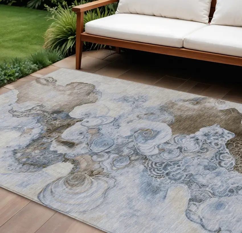 Taupe And Brown Abstract Washable Indoor Outdoor Area Rug Photo 2