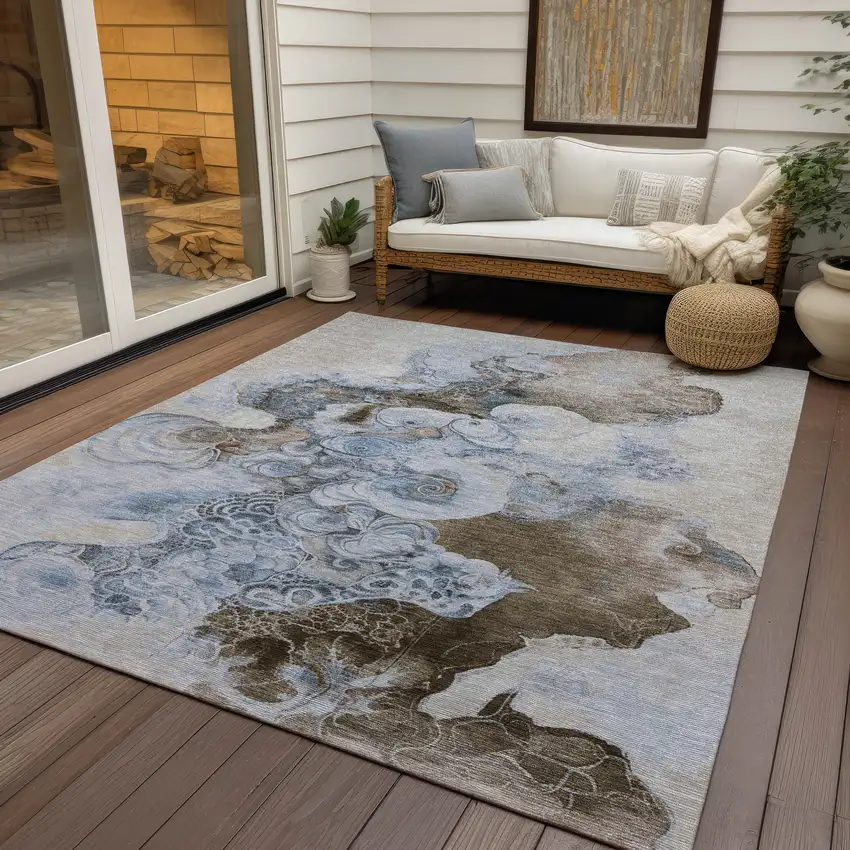 Taupe And Brown Abstract Washable Indoor Outdoor Area Rug Photo 5