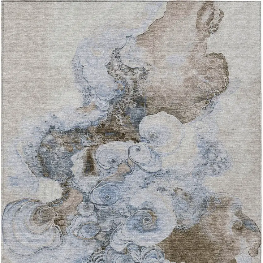 Taupe And Brown Abstract Washable Indoor Outdoor Area Rug Photo 9