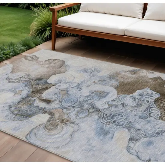 Taupe And Brown Abstract Washable Indoor Outdoor Area Rug Photo 2