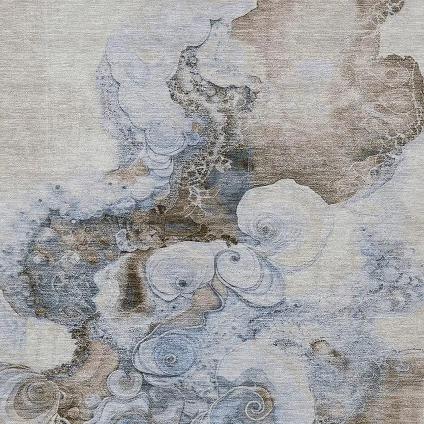 Taupe And Brown Abstract Washable Indoor Outdoor Area Rug Photo 3