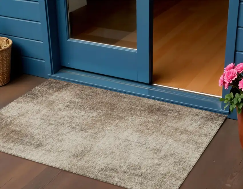 Taupe And Brown Abstract Washable Indoor Outdoor Area Rug Photo 2