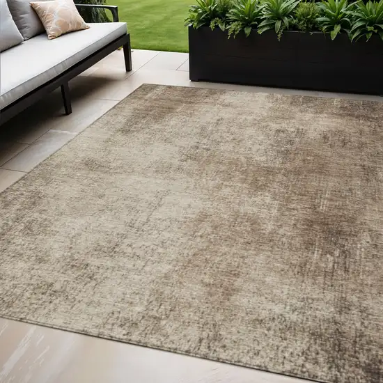 Taupe And Brown Abstract Washable Indoor Outdoor Area Rug Photo 2