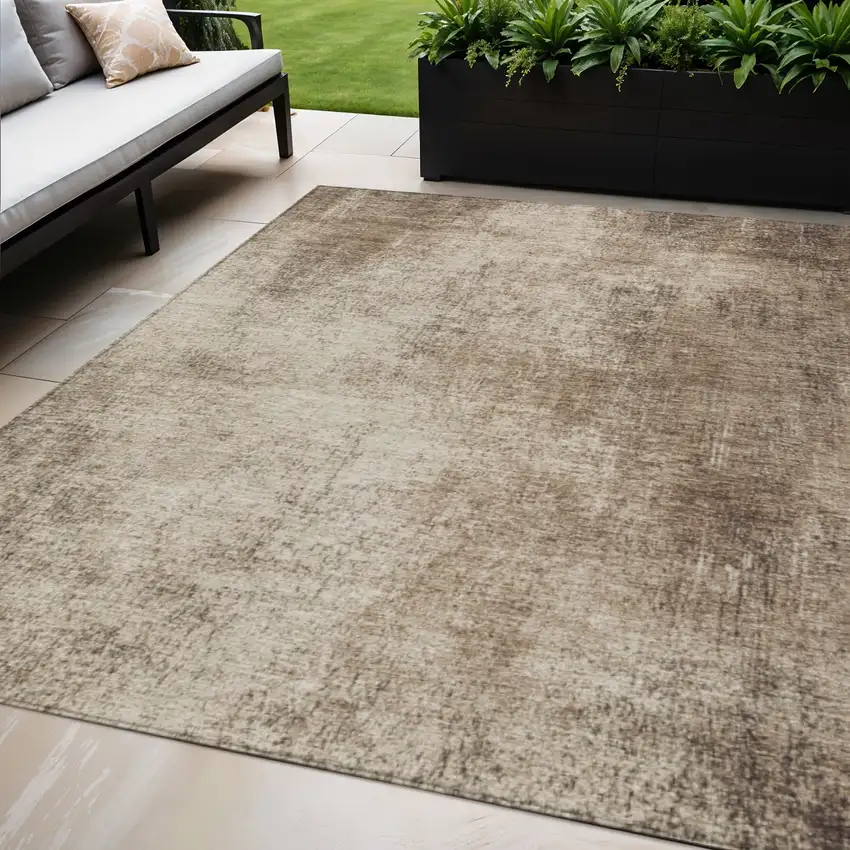 Taupe And Brown Abstract Washable Indoor Outdoor Area Rug Photo 2