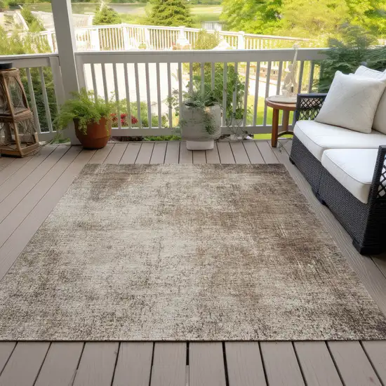 Taupe And Brown Abstract Washable Indoor Outdoor Area Rug Photo 7