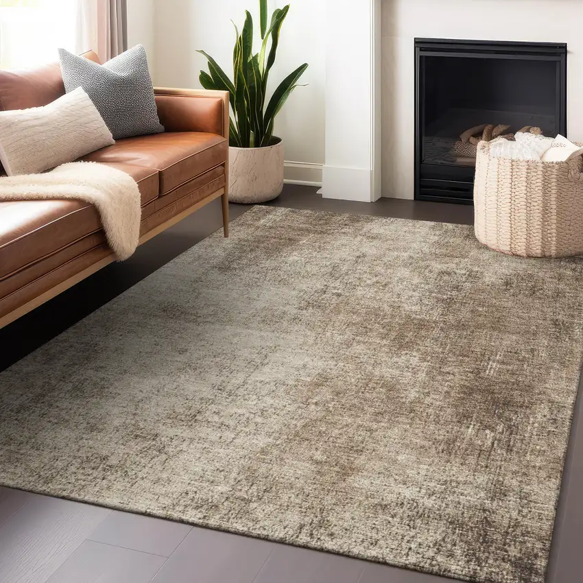 Taupe And Brown Abstract Washable Indoor Outdoor Area Rug Photo 6