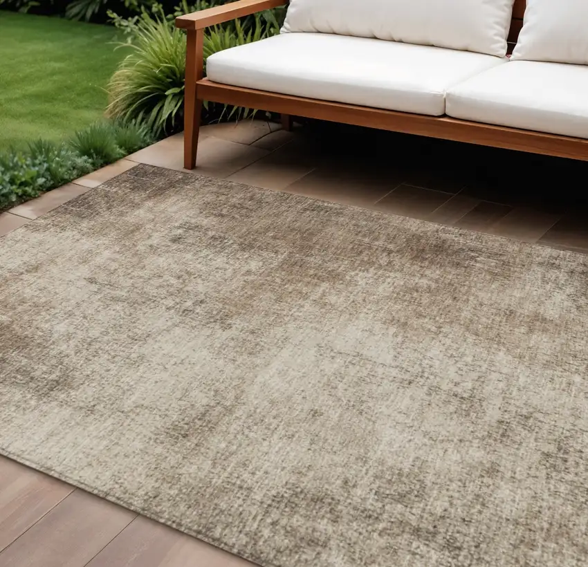 Taupe And Brown Abstract Washable Indoor Outdoor Area Rug Photo 2