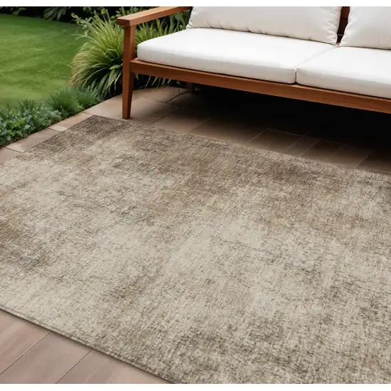 Taupe And Brown Abstract Washable Indoor Outdoor Area Rug Photo 2