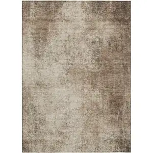 Photo of Taupe And Brown Abstract Washable Indoor Outdoor Area Rug