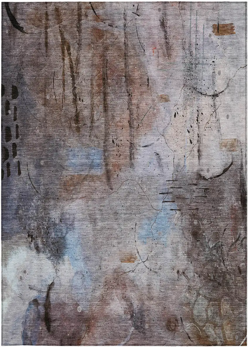 Taupe And Brown Abstract Washable Indoor Outdoor Area Rug Photo 1