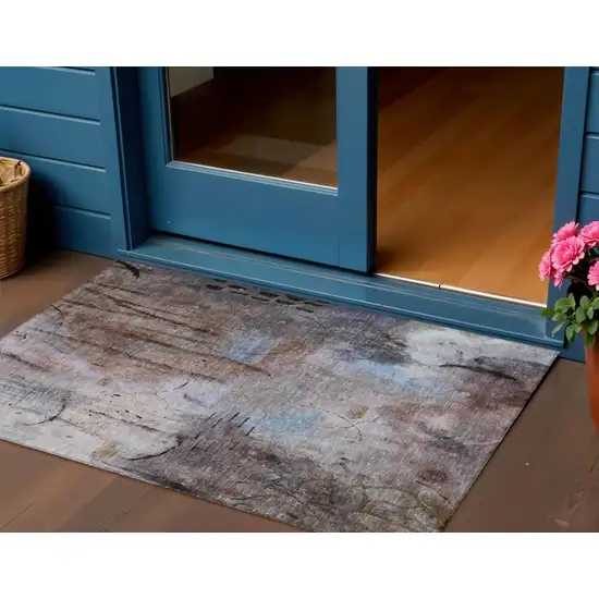 Taupe And Brown Abstract Washable Indoor Outdoor Area Rug Photo 2