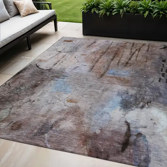 Taupe And Brown Abstract Washable Indoor Outdoor Area Rug Photo 2