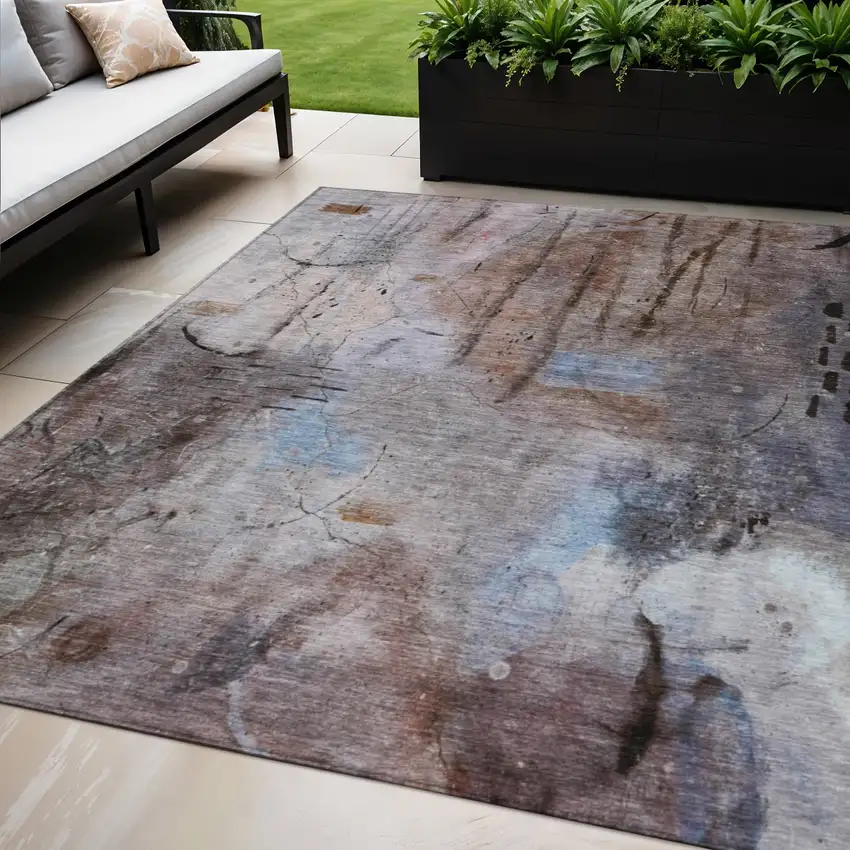 Taupe And Brown Abstract Washable Indoor Outdoor Area Rug Photo 2