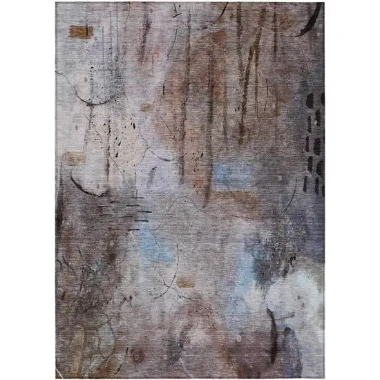 Taupe And Brown Abstract Washable Indoor Outdoor Area Rug Photo 8