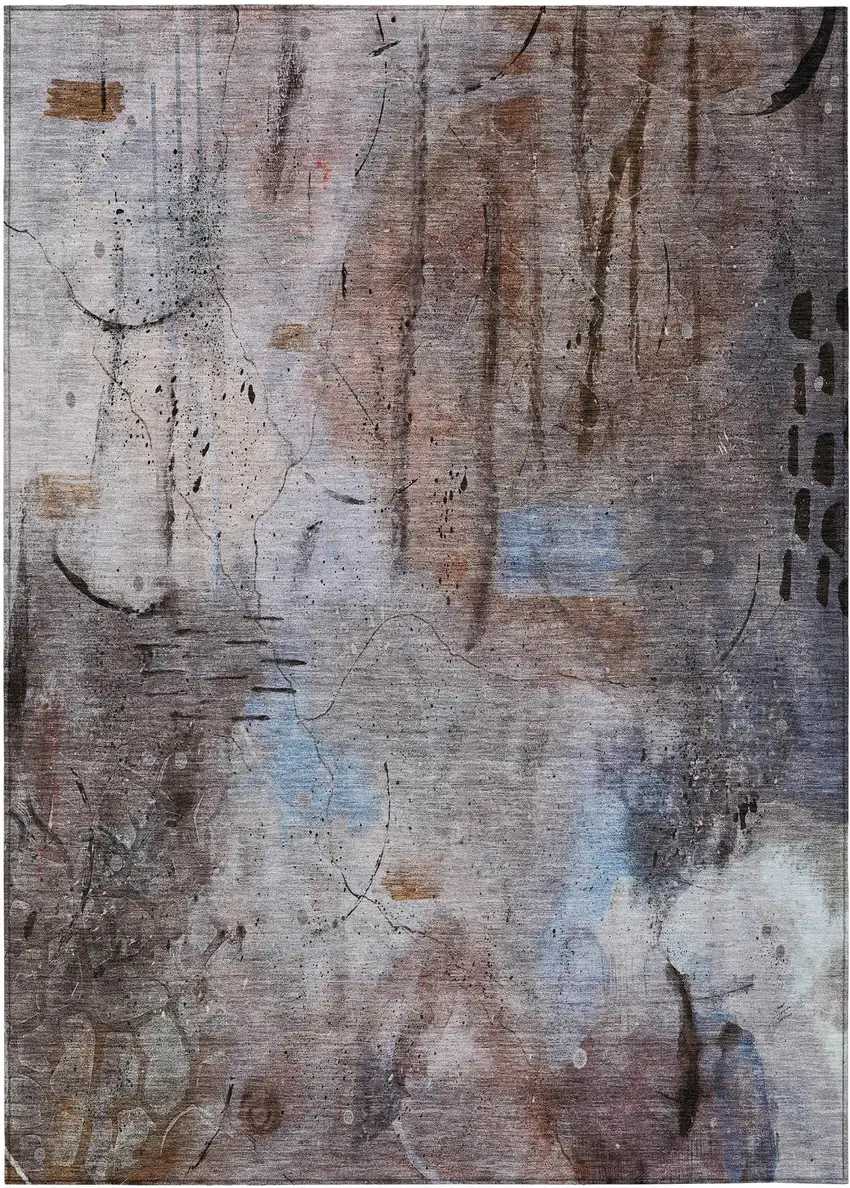 Taupe And Brown Abstract Washable Indoor Outdoor Area Rug Photo 8