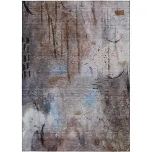 Photo of Taupe And Brown Abstract Washable Indoor Outdoor Area Rug