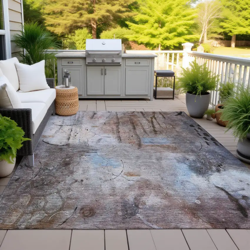 Taupe And Brown Abstract Washable Indoor Outdoor Area Rug Photo 4