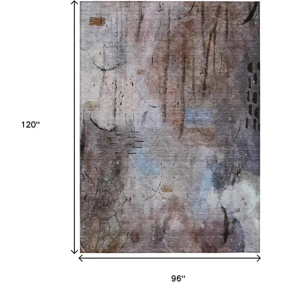 Taupe And Brown Abstract Washable Indoor Outdoor Area Rug Photo 9