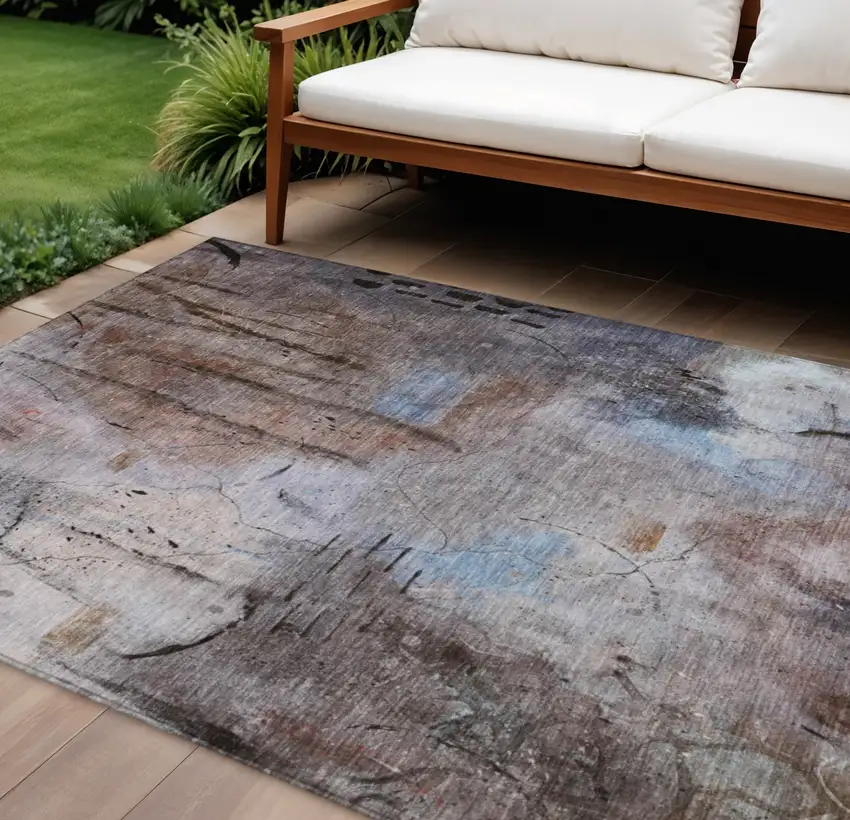 Taupe And Brown Abstract Washable Indoor Outdoor Area Rug Photo 2