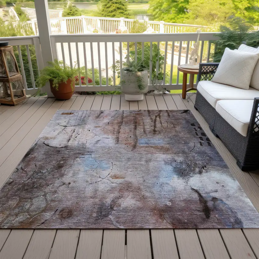 Taupe And Brown Abstract Washable Indoor Outdoor Area Rug Photo 7