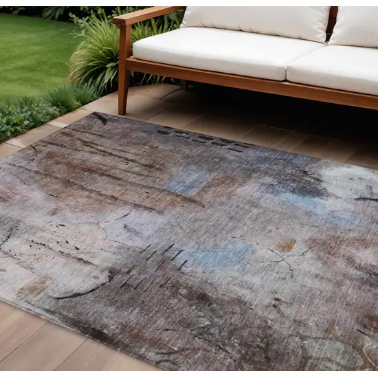 Taupe And Brown Abstract Washable Indoor Outdoor Area Rug Photo 2