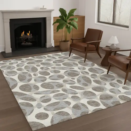 Taupe And Brown Abstract Washable Indoor Outdoor Area Rug Photo 6