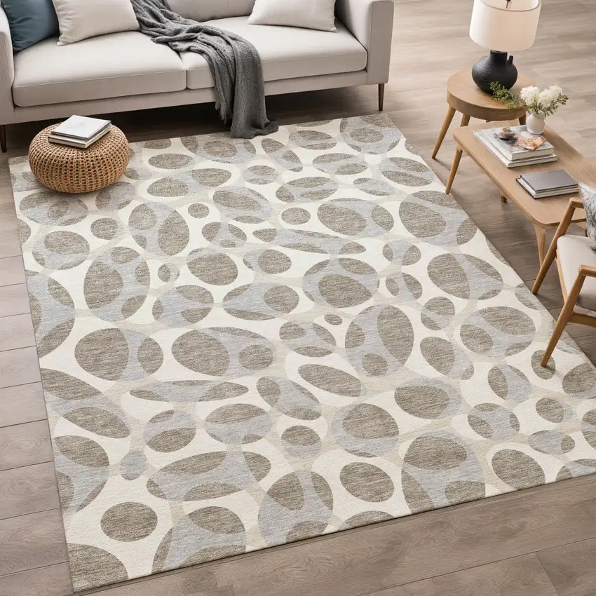 Taupe And Brown Abstract Washable Indoor Outdoor Area Rug Photo 5