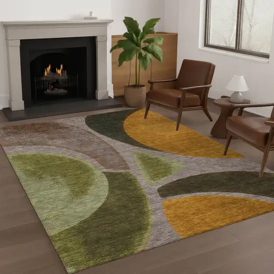 Taupe And Brown Abstract Washable Indoor Outdoor Area Rug Photo 6