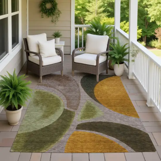 Taupe And Brown Abstract Washable Indoor Outdoor Area Rug Photo 7