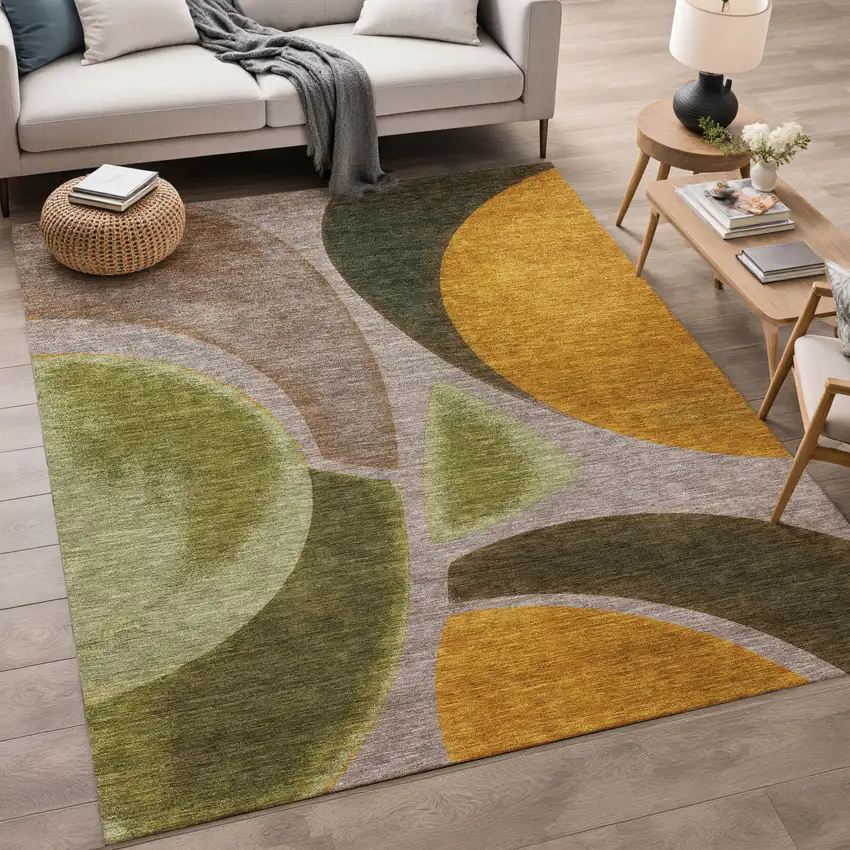 Taupe And Brown Abstract Washable Indoor Outdoor Area Rug Photo 5