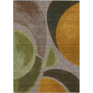 Photo of Taupe And Brown Abstract Washable Indoor Outdoor Area Rug