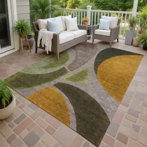 Photo of Taupe And Brown Abstract Washable Indoor Outdoor Area Rug